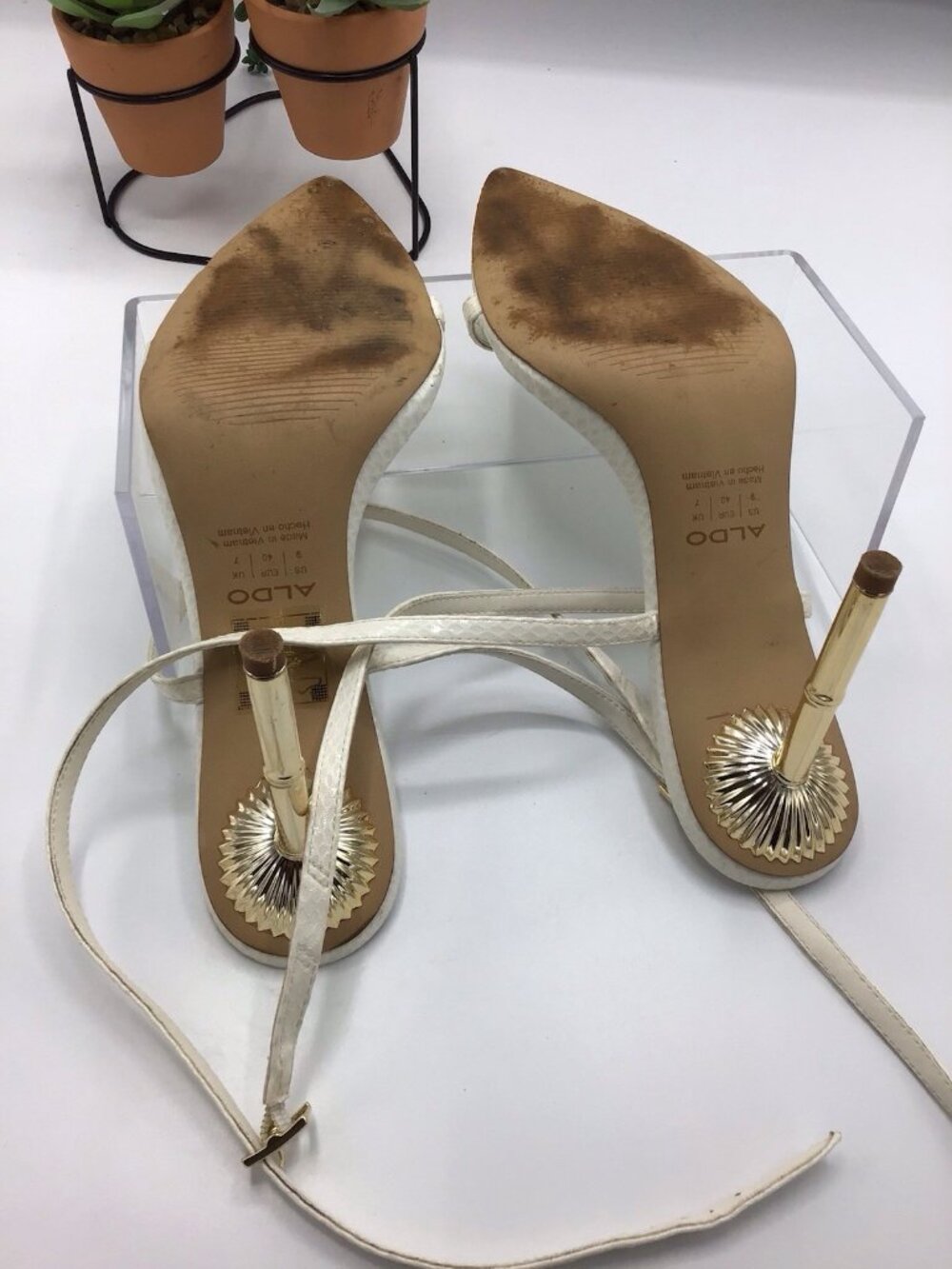 Aldo Womens White Metallic Gold Strappy Lace Up Heels Size 9 - Picture 9 of 9